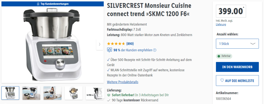 El nuevo robot de cocina de Lidl ya se puede reservar 4 Captura de Lidl Alemania con el Monsieur Cuisine Connect por 399 euros