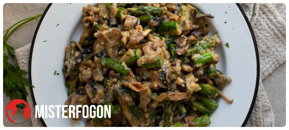 Revuelto de espárragos y setas en freidora de aire Cecotec (Cecofry) 1 Receta para freidora de aire Cecotec Cecofry - Revuelto de espárragos y setas